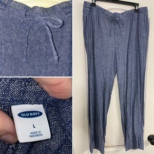 Old Navy Blue Denim Colored, Linen Type Wide-leg, long pants. Size Large.